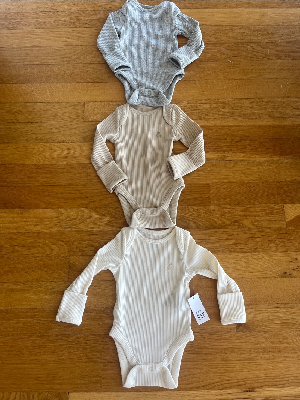 GAP Ribbed Long-Sleeve Baby One-Piece Bodysuits - Gray, Beige, Cream (3-Pack)